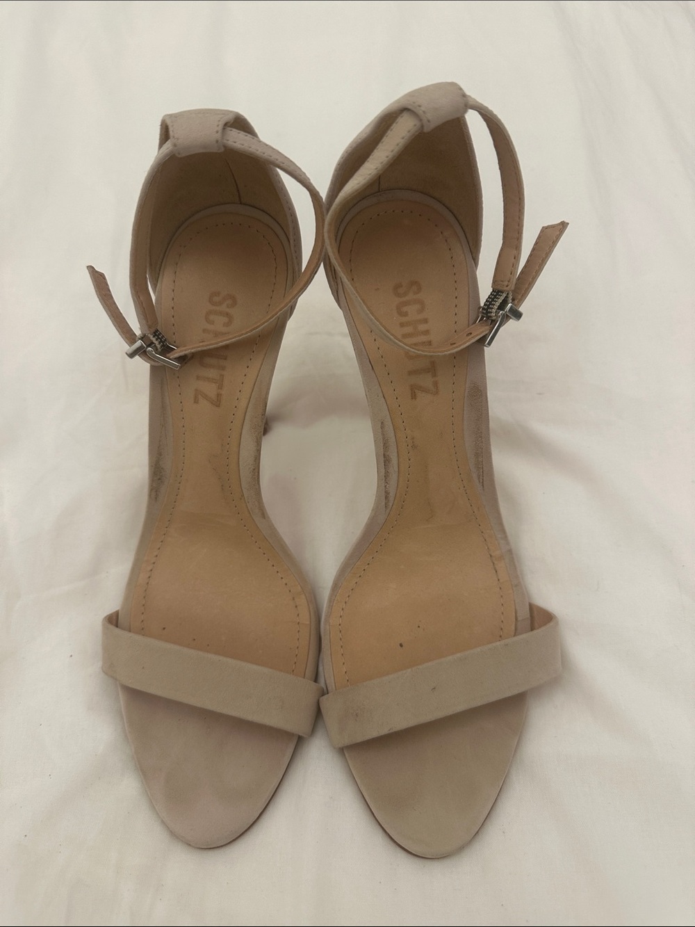 Schutz Cadey-Lee Beige Suede Heel Sandals - Picture 2 of 4